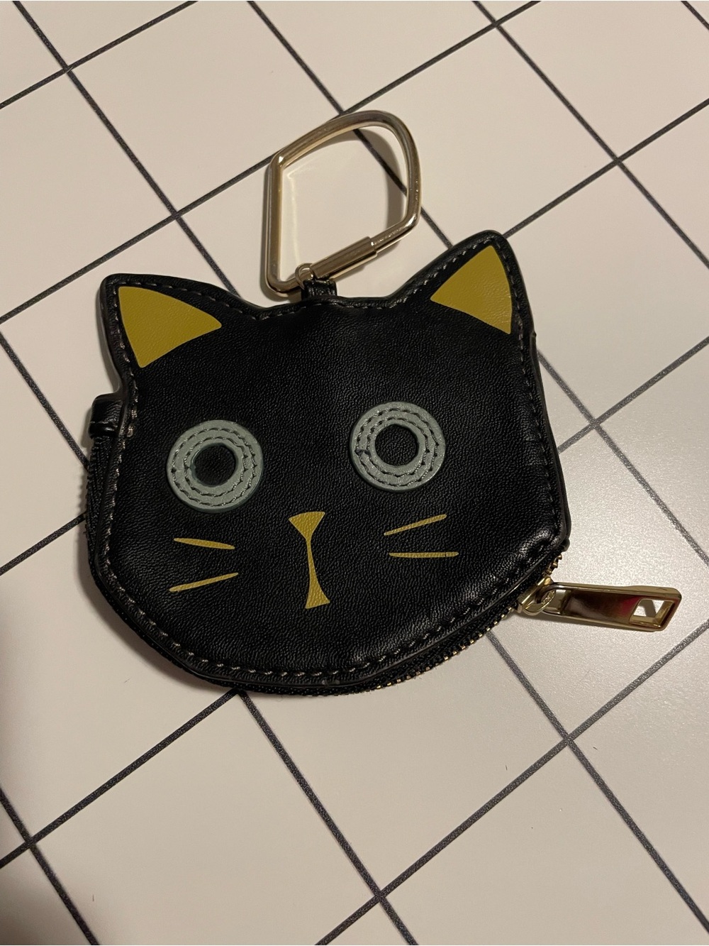 Black Cat Coin Pouch Keychain with Mustard Accents Fossil